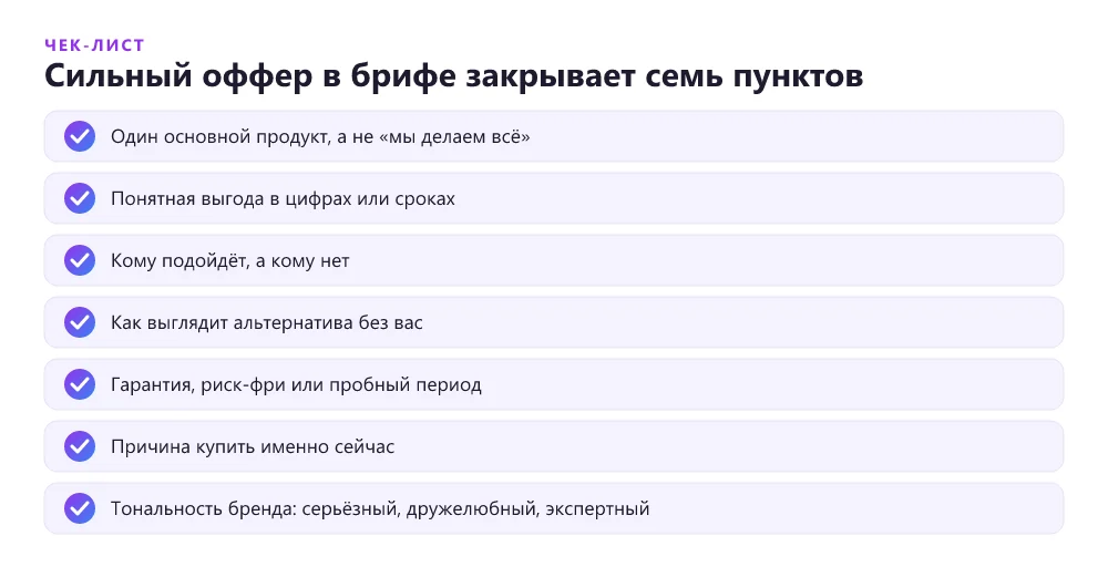 Чек-лист сильного оффера в брифе