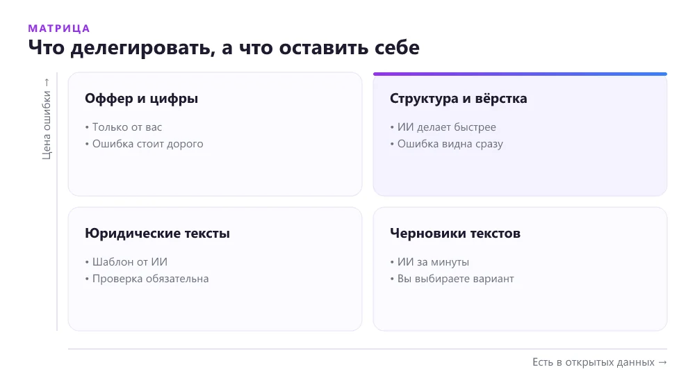 Матрица: что отдать ИИ, а что оставить человеку при создании сайта