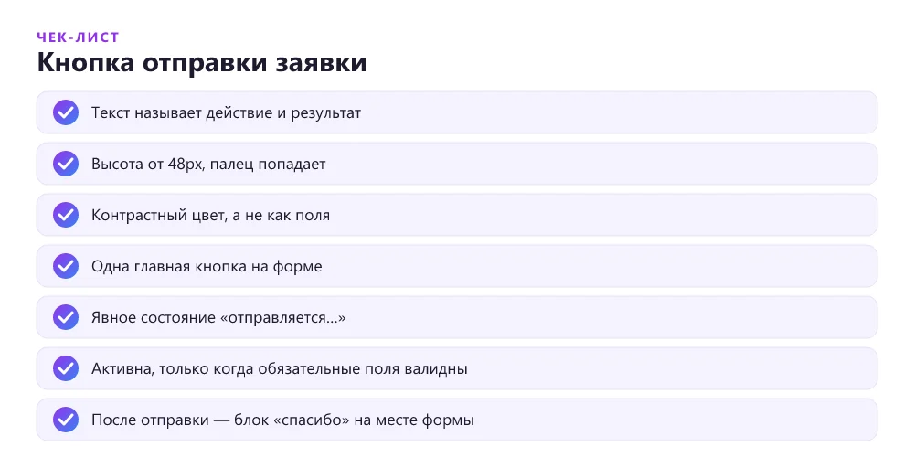Чек-лист хорошей кнопки отправки формы