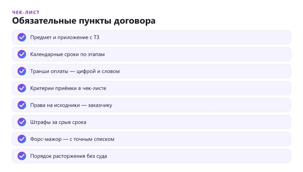 Чек-лист обязательных пунктов договора с подрядчиком