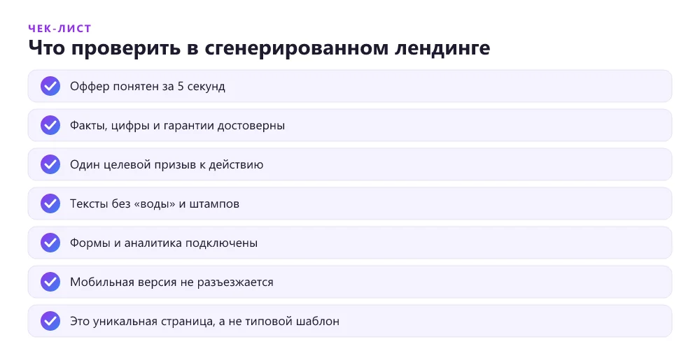 Чек-лист проверки лендинга, сгенерированного через ИИ
