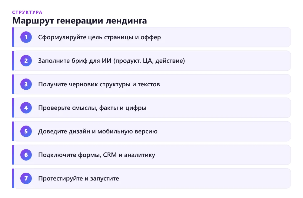 Пошаговый маршрут генерации лендинга через ИИ