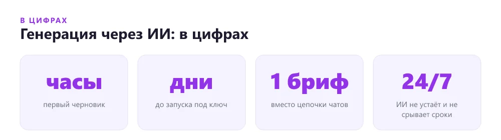 Генерация лендинга через ИИ в цифрах: сроки и формат работы