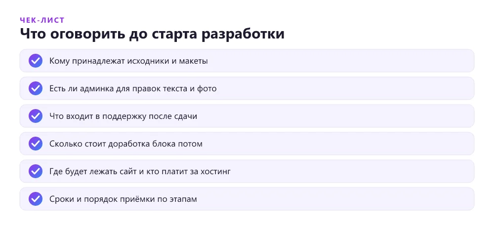 Чек-лист: что запросить у подрядчика при заказной разработке лендинга