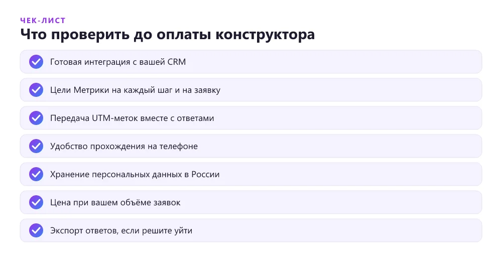 Чек-лист критериев выбора конструктора квизов