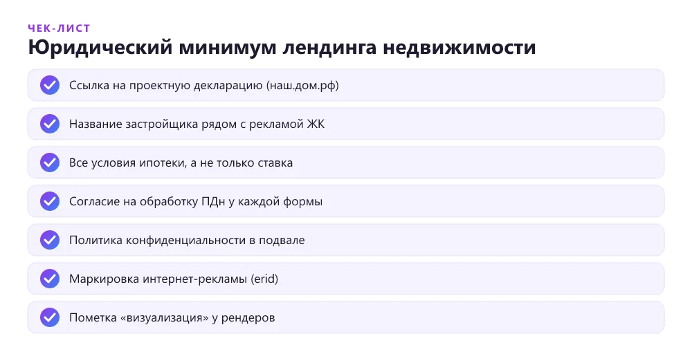 Чек-лист юридических требований к лендингу недвижимости