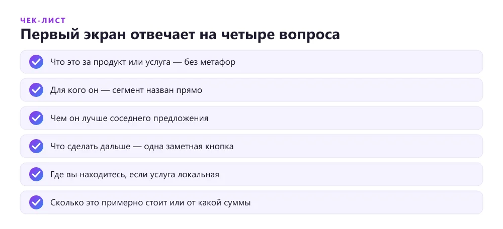 Чек-лист первого экрана лендинга, который не теряет посетителей