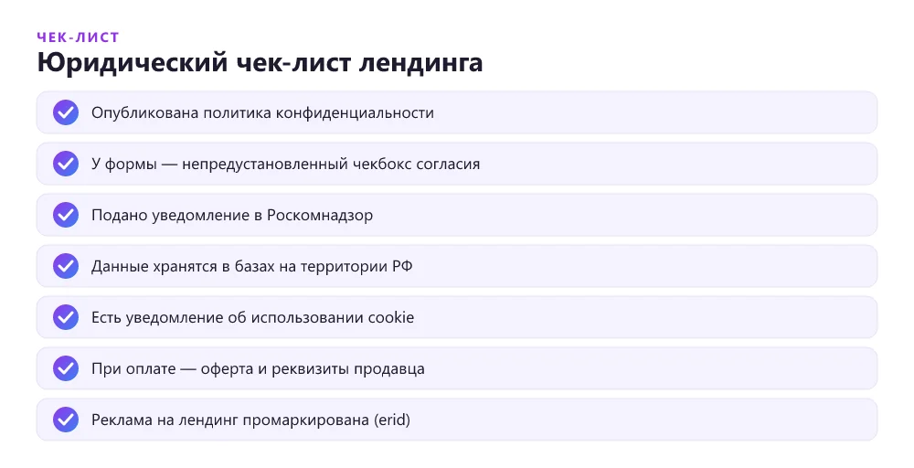 Чек-лист приведения лендинга в соответствие с законом