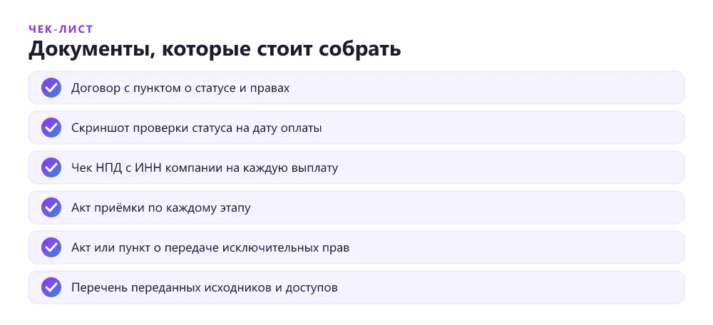 Чек-лист документов при оплате самозанятому или ИП за создание сайта
