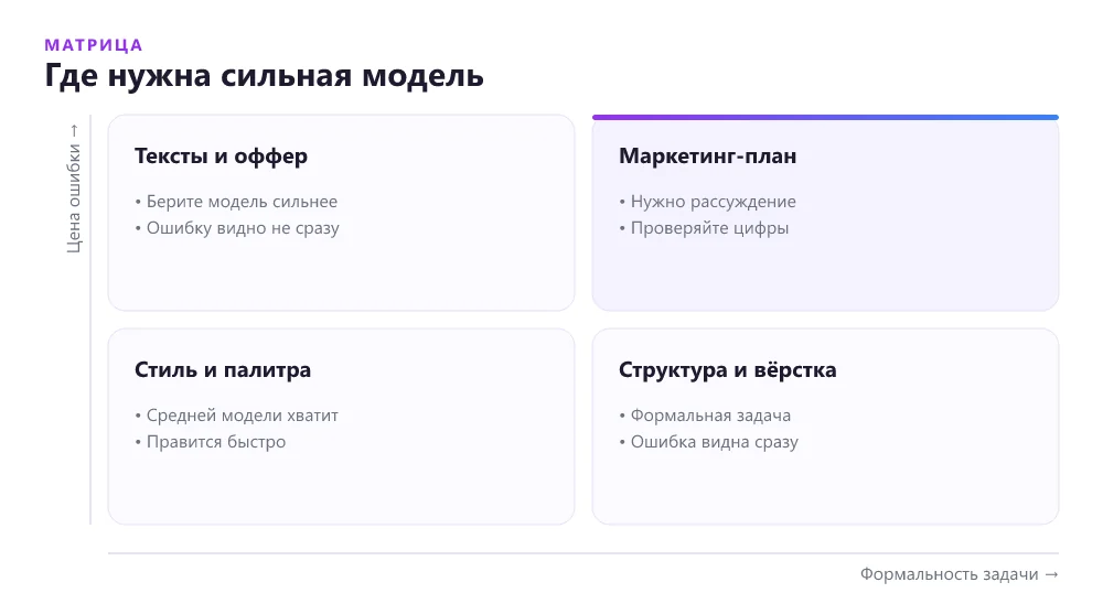 Матрица выбора модели ИИ под задачи создания сайта