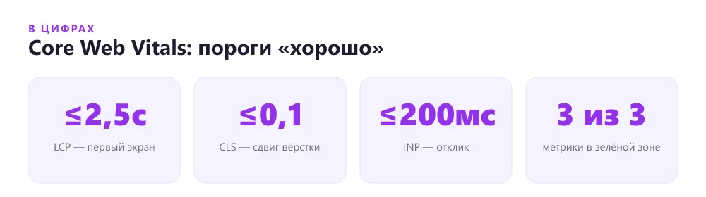 Пороги Core Web Vitals для лендинга в цифрах