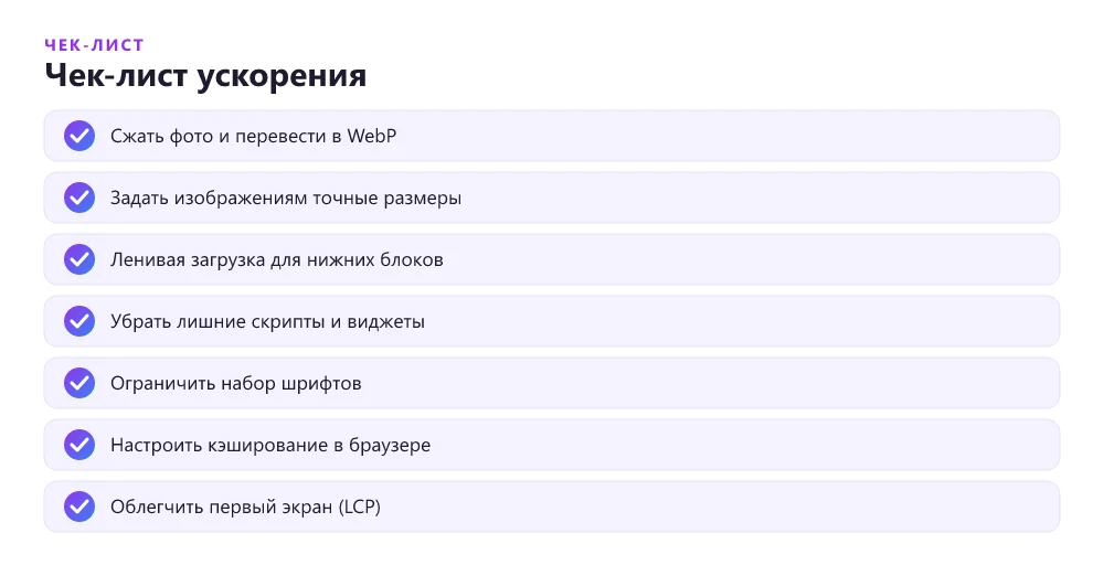 Чек-лист ускорения лендинга по шагам