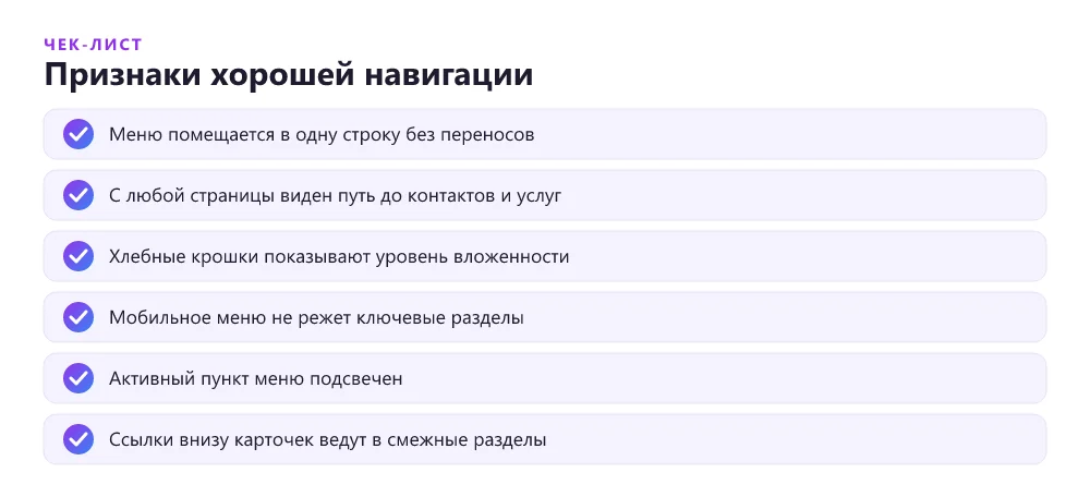 Чек-лист хорошей навигации по сайту
