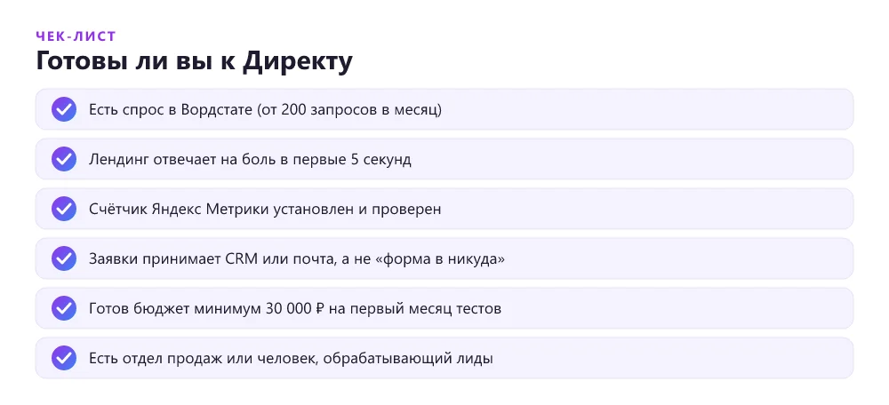 Схема проверки, подходит ли Директ вашему лендингу